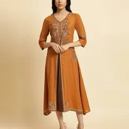 Embroidered V-Neck A-Line Dress-picture-18