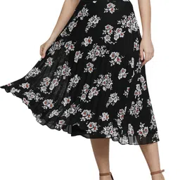 Women Printed Flared Black Skirt-image-19