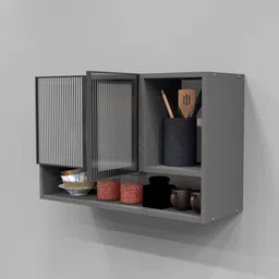 specialitypanels Aluminium Black Profile 2 Fluted Glass handless shutter with Space Organizer in Slate Grey Finish image 5