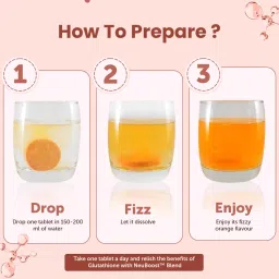 Neuherbs Glutathione 600 mg Effervescent Tablets with NeuBoost (Orange Flavour) | 15 Tablets For Healthy & Glowing Skin | Enriched with Vitamin C, Hyaluronic Acid, Vitamin E & B7 image 4