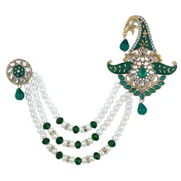 mahi Triple Layered Mala Meenakari Work Kalangi Brooch with Crystals & Beads for Groom/Men (KL1001014G) image 1