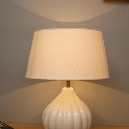 Homesake Beige & Cream-Coloured Contemporary Handcrafted Bedside Standard Table Lamp-picture-21