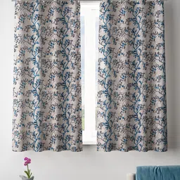 ROMEE Blue & White 2 Pieces Floral Room Darkening Window Curtains-image-28