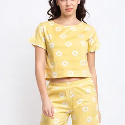 Boston Club Women Yellow & White Printed Night suit-image-84