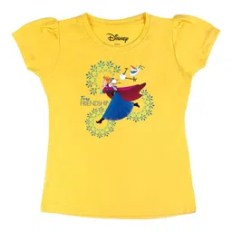 Disney by Wear Your Mind Girls Yellow Printed Pure Cotton T-shirt-picture-26