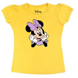 Disney by Wear Your Mind Girls Yellow Minnie Mouse Printed Puff Sleeves Pure Cotton T-shirt-picture-24