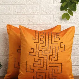 Alina decor Yellow & Copper-Toned Set of 2 Embellished Square Cushion Covers-image-86