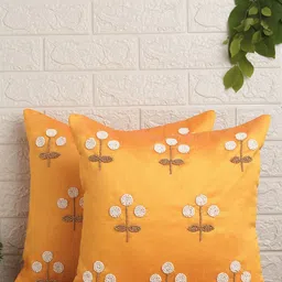 Alina decor Yellow & White Set of 2 Embellished Square Cushion Covers-picture-37