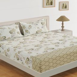SWAYAM Off-White & Grey Floral 250 TC Cotton 1 King Bedsheet with 2 Pillow Covers-picture-21