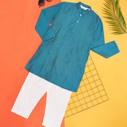 indus route by Pantaloons Boys Striped Mandarin Collar Cotton Regular Kurta With Trousers-picture-12