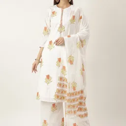 Lavanya The Label Women White Floral Pure Cotton Kurta with Palazzos & Dupatta-picture-24