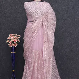 krishnacollection9 Embellished, Woven, Self Design, Embroidered Bollywood Net Saree-picture-11