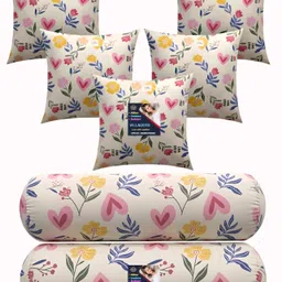 villagers Microfibre Bolster Pack of 7 Floral 5 Cushion and 2 Bolster-picture-26
