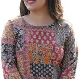 jaipuri bunaai Women Kalamkari, Self Design, Printed Pure Cotton Straight Kurta image 4