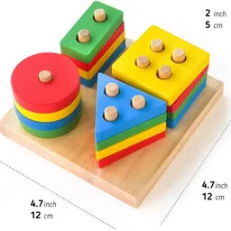 bloombec Wooden Geometric Blocks, Shape Sorting & Stacking Toys for Toddlers and Kids image 4