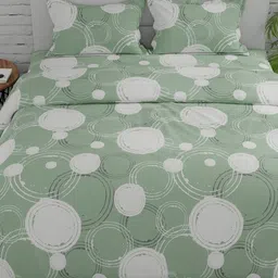 Huesland Green & White Geometric Printed 144 TC Cotton Single Bedsheet Set 2.23 m x 1.39 m image 2