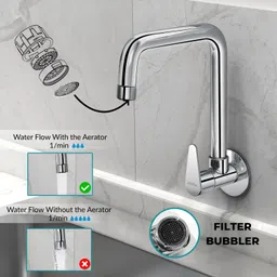 plantex Brass Sink Cock with Extended Swivel Spout with Wall Flange & Teflon Tape DOL-4300 Sink Tap Faucet image 5