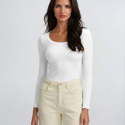 kotty Women Solid Scoop Neck Cotton Blend White T-Shirt-picture-6