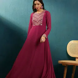 sangria Embroidered Georgette Stitched Flared/A-line Gown image 1