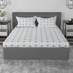 ROSARA HOME Navy Blue & White Geometric 144 TC King Bedsheet with 2 Pillow Covers image 2