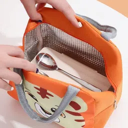 krishna world enterprise Blue Horizontal Strip Lunch bag and Orange Tiger Lunch bag Waterproof Lunch Bag image 5
