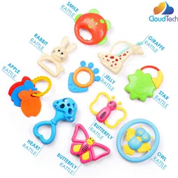 cloudtech Colorful Plastic Non Toxic, BPA Free, Set of 10 Rattles And Teethers for Babies Rattle image 2
