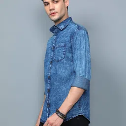 aidan paul Men Regular Fit Solid Cut Away Collar Casual Shirt image 3