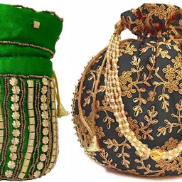 Girls Green, Gold, Black Potli-image-22