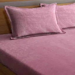 FABINALIV Pink 300 TC Fitted King Bedsheet with 2 Pillow Covers image 4