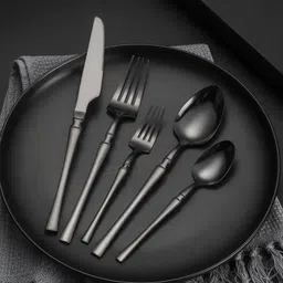 motka Matte Black Silverware Set | 4-Pcs Premium Korean Vintage Style Flatware Set Stainless Steel Cutlery Set image 3
