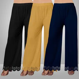 kiran impex Pack of 3 Women Straight Fit Multicolor Lycra Blend Trousers-picture-31