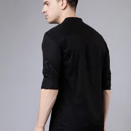 highlander Men Slim Fit Solid Mandarin Collar Casual Shirt image 3