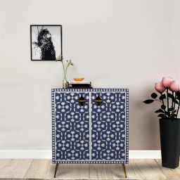 casagold Floral Bone Inlay Sideboard in Indigo Matte Finish image 1