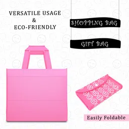 heart home Pack of 12 Smile Foldable Shopping Bags For Women | Pink & White Blue Pack of 12 Grocery Bags image 4