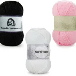 waaome Black, White & Pink Wool 300 Gram 100×3 Hand Knitting Art Craft Soft Yarn(WA181)-picture-45