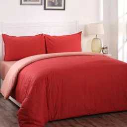 Red Solid 100% Cotton Double Bed Duvet Cover With 2 Pillow Covers by Maspar-picture-26