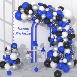 r g accessories Solid Blue Black White Silver Balloons Garland Decoration Kit With Arch Pack Of 50 Balloon image 1