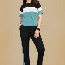 sakarmaa Women Top & Pyjama Set Black, Blue Colorblock-picture-14