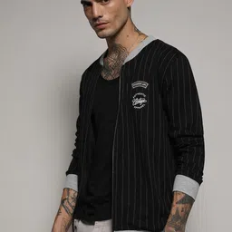 Campus Sutra Navy Blue Striped Windcheater Bomber Jacket image 4