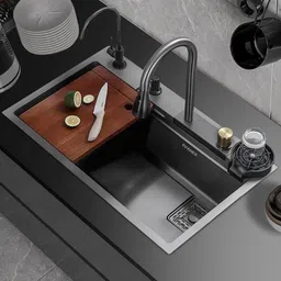 Basin with ANTI SCRATCH HONEYCOMB DESIGN Integrated Waterfall & Pull-down Faucet Vessel Sink-image-94