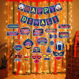 zyozique Multicolor Happy Diwali Paper Banner, Photo Booth Props & Swirls - Set Of 32-picture-15