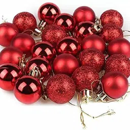 tied ribbons Christmas Tree Decoration Red Hanging Balls Pack of 24 image 4