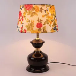 Multicolour Fabric Shade Table Lamp With Brown Base By Foziq image 3