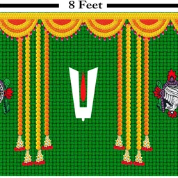 sanskriti Tirupati Balaji Namam Fabric Backdrop – Marigold Print Pooja Decoration (5x8 ft) Tirupati Balaji | South Indian Temple Decor | Naamam Symbol | Pooja Decoration Tapestry image 2