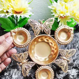 zunishop Iron Butterfly Design Urli Diya / Urli Bowl for Floating Butterfly & Diyas Iron Table Diya image 2
