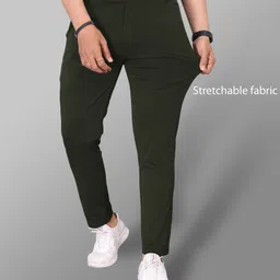 combraided Men Slim Fit Green Lycra Blend Trousers image 5