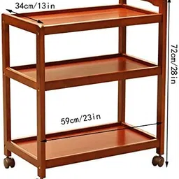 vm decor 3-Tier Solid Wood Rolling Bar Cart - Wine Serving Cart with Wheels, Utility Cart, Kitchen Storage Cart, Seasoning Rack on Wheels for Dining Room - Wine Serving Trolley (3 Tier, Teak Finish) image 2