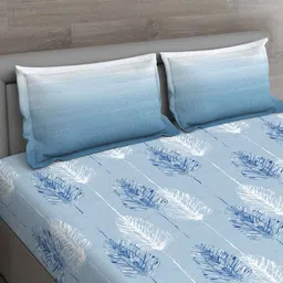 Blue Floral 144 TC Cotton King Sized Bed Sheets with 2 Pillow Covers by GM Fabrics image 3