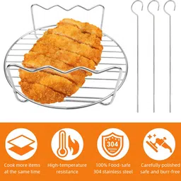 zibuyu Air Fryer Grill Rack 7 Inches with 3 Skewers Stainless Steel Airfryer Grill Pan image 5