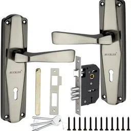 buckler Iron-Brass-Steel,OD Black Silver 7" Mortise Handle Set,Double Turn 65MM Bullet Lock image 1